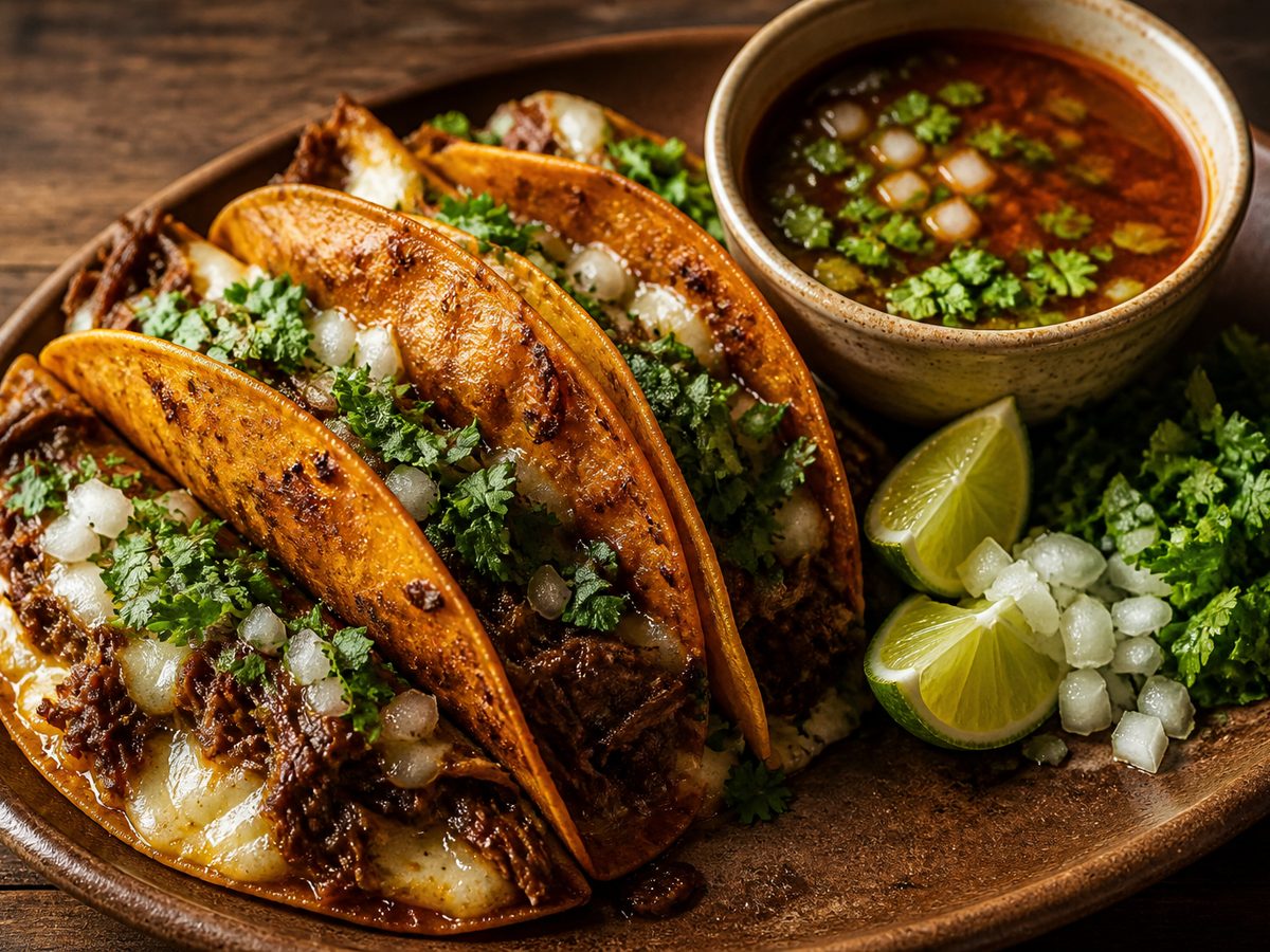 Birria tacos with consommé