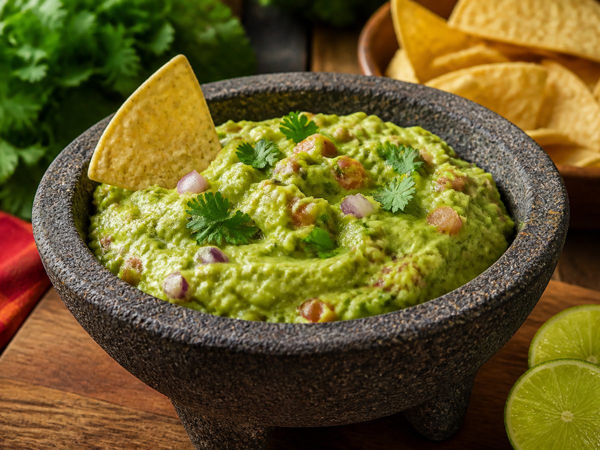Fresh guacamole served with tortilla chips